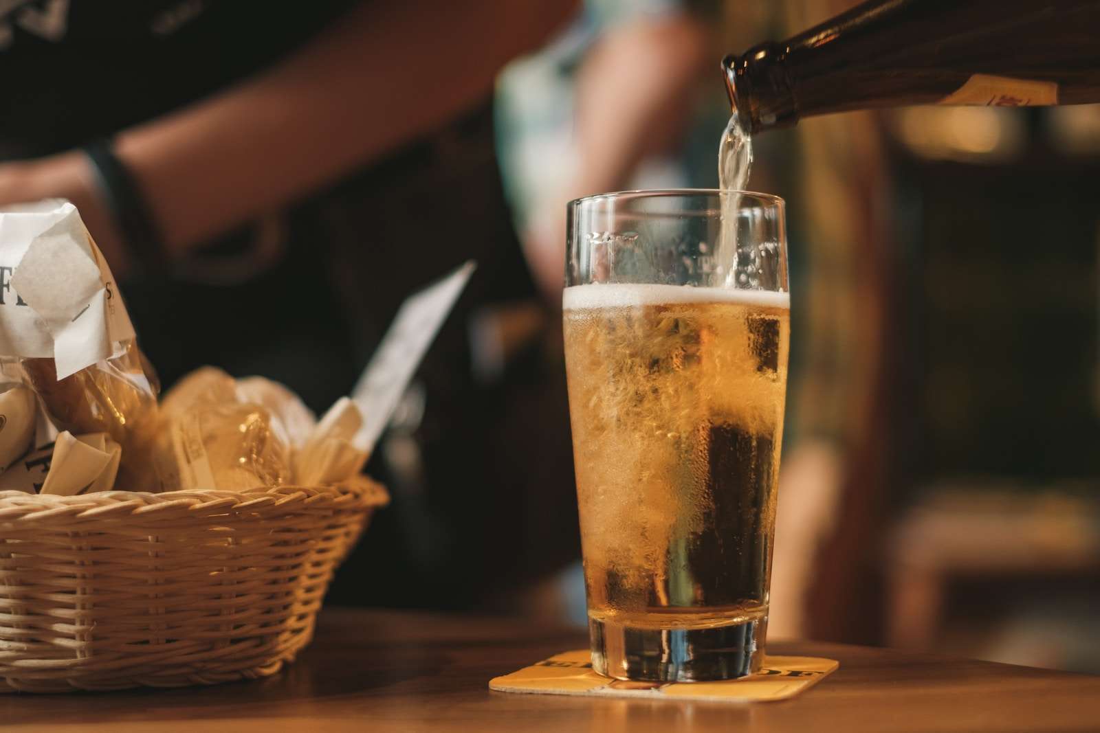 clear drinking glass with beer